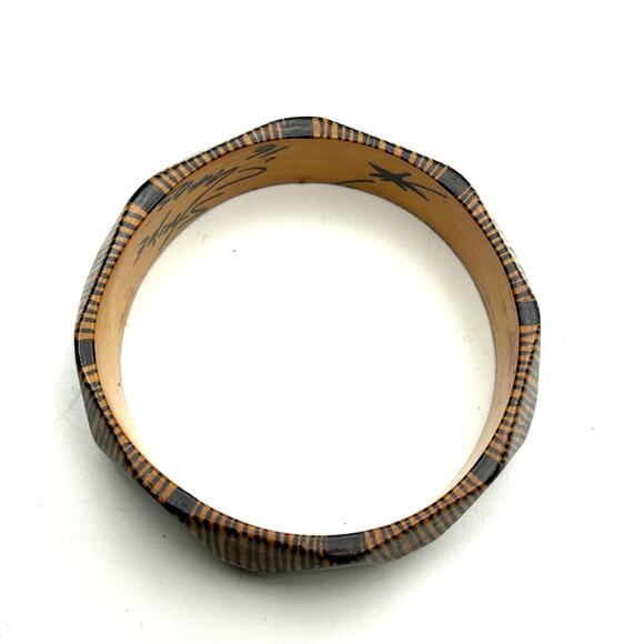 Artisan Handmade Wood Bangle Bracelet Signed Stripe Chaos 2016 Jewelry - Picture 6 of 7